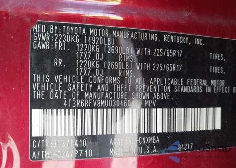 2021 Toyota Rav4 Hybrid Xle из США, поврежденный, VIN 4T3R6RFV8MU030460